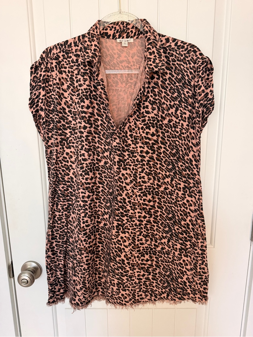 miami Pink and Black Leopard Print Short Sleeve Dress